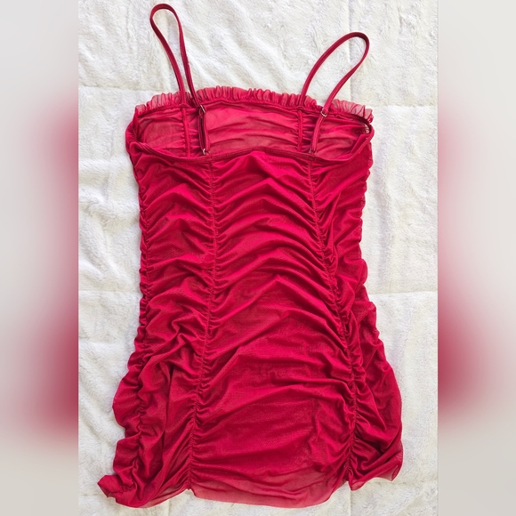 Red Ruched Mesh Chemise - Picture 2 of 5
